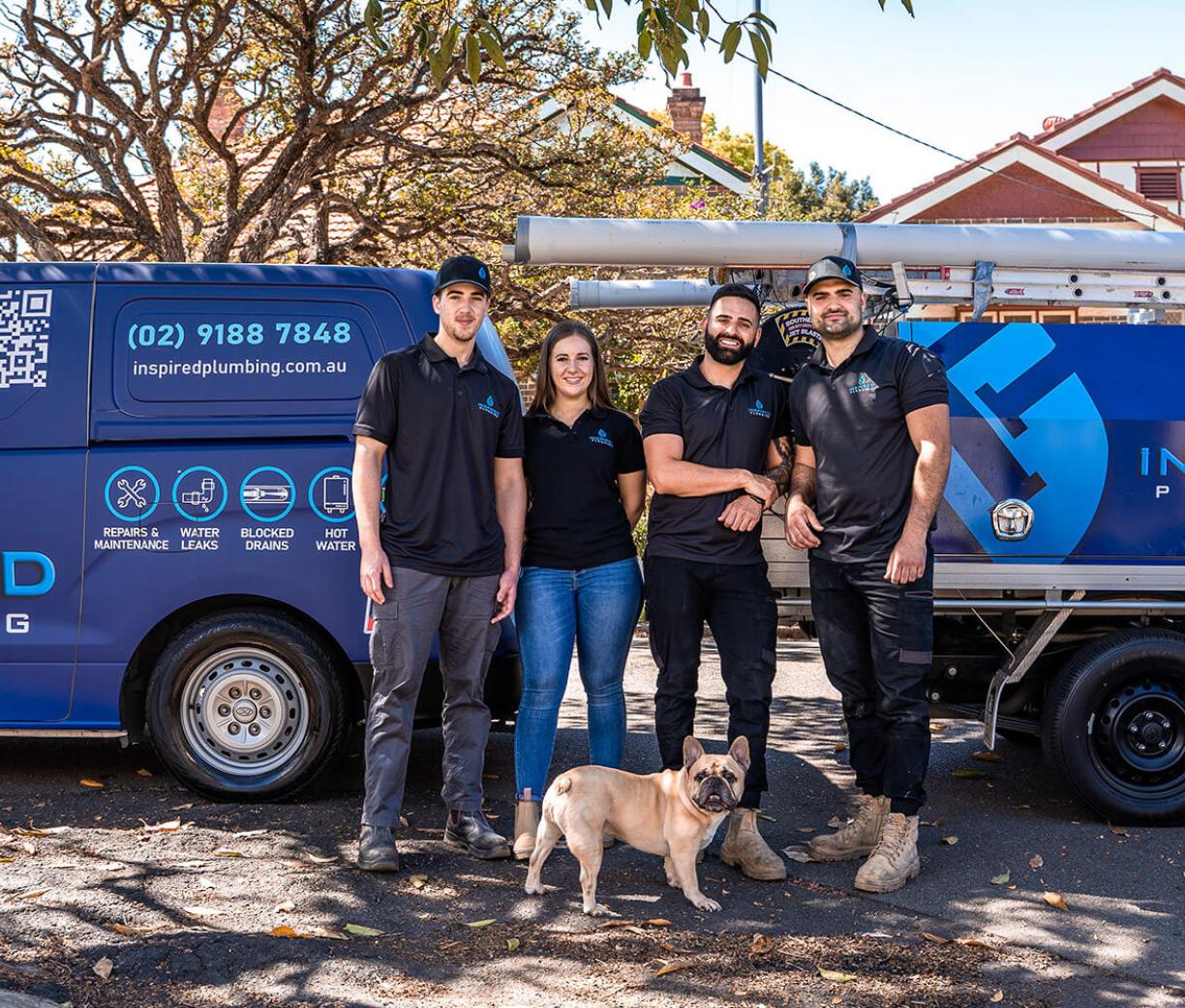 Family plumbing team and their dog